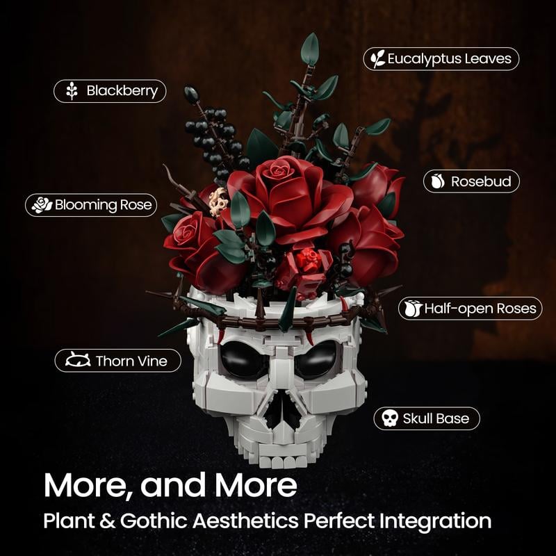 💀🌹Gothic Skull Rose Building Set for Adults🎁