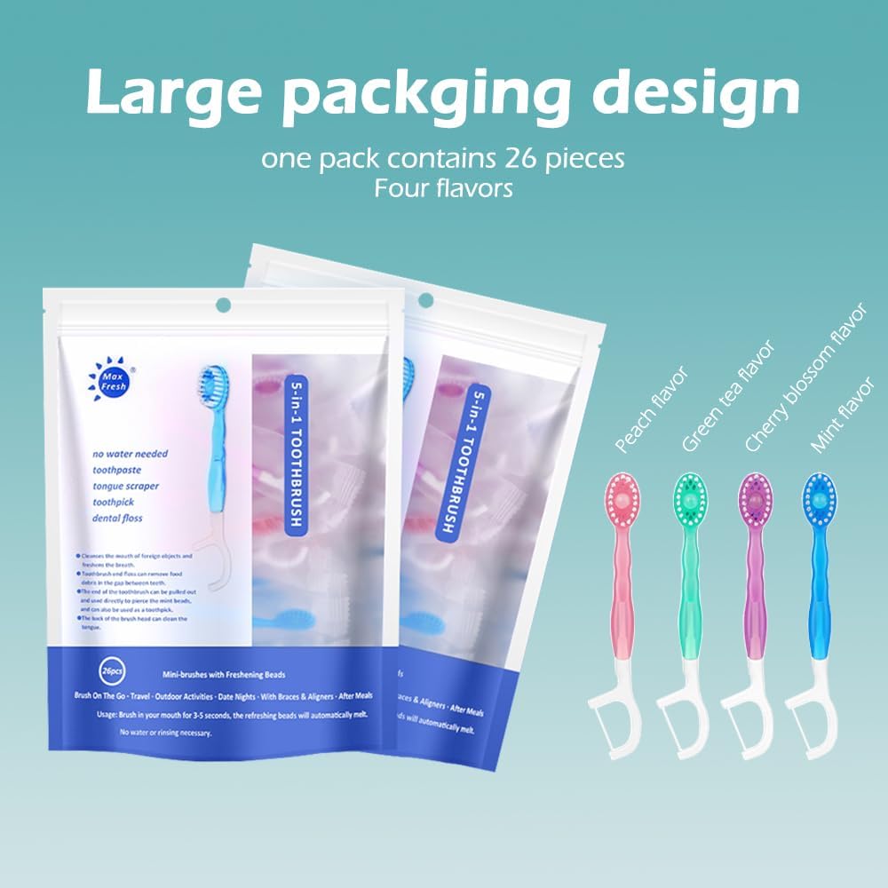 š5 in 1 Mini Toothbrush & Floss & Tongue Scraper & Toothpick Set
