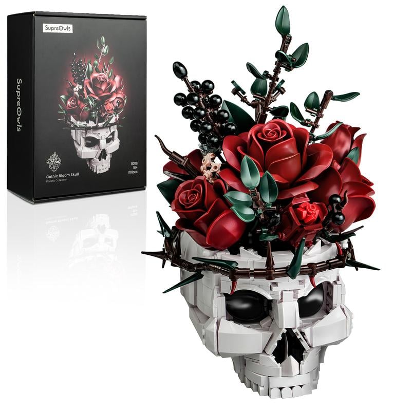 💀🌹Gothic Skull Rose Building Set for Adults🎁