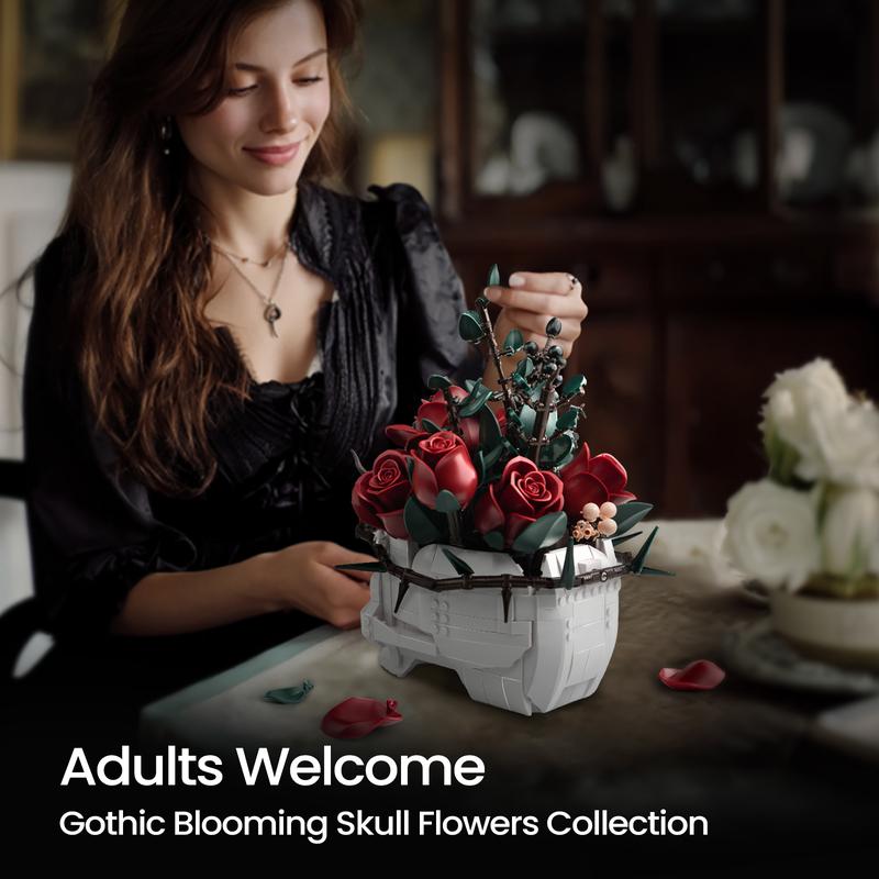💀🌹Gothic Skull Rose Building Set for Adults🎁