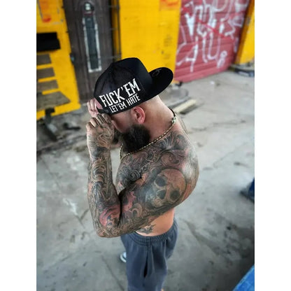 LET 'EM HATE Side Style Black Hat with White Print - Adjustable Snapback